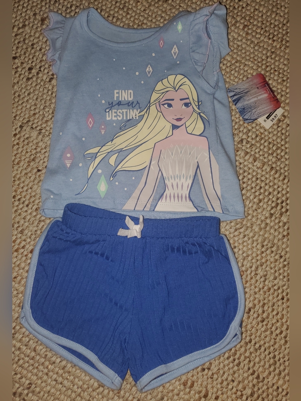 2T Girls Light Blue 'Find Your Destiny' Elsa Top & Royal Blue Shorts Set